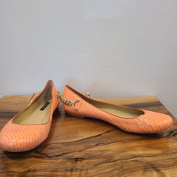 Rachel Zoe Peach Snakeskin Ballet Flats - Picture 1 of 11